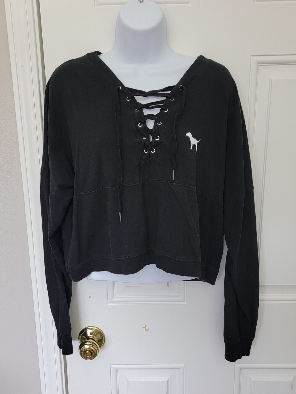 Pink Victoria Secret Woman's Black Lace-up Neckline Large Love Pink Logo Medium